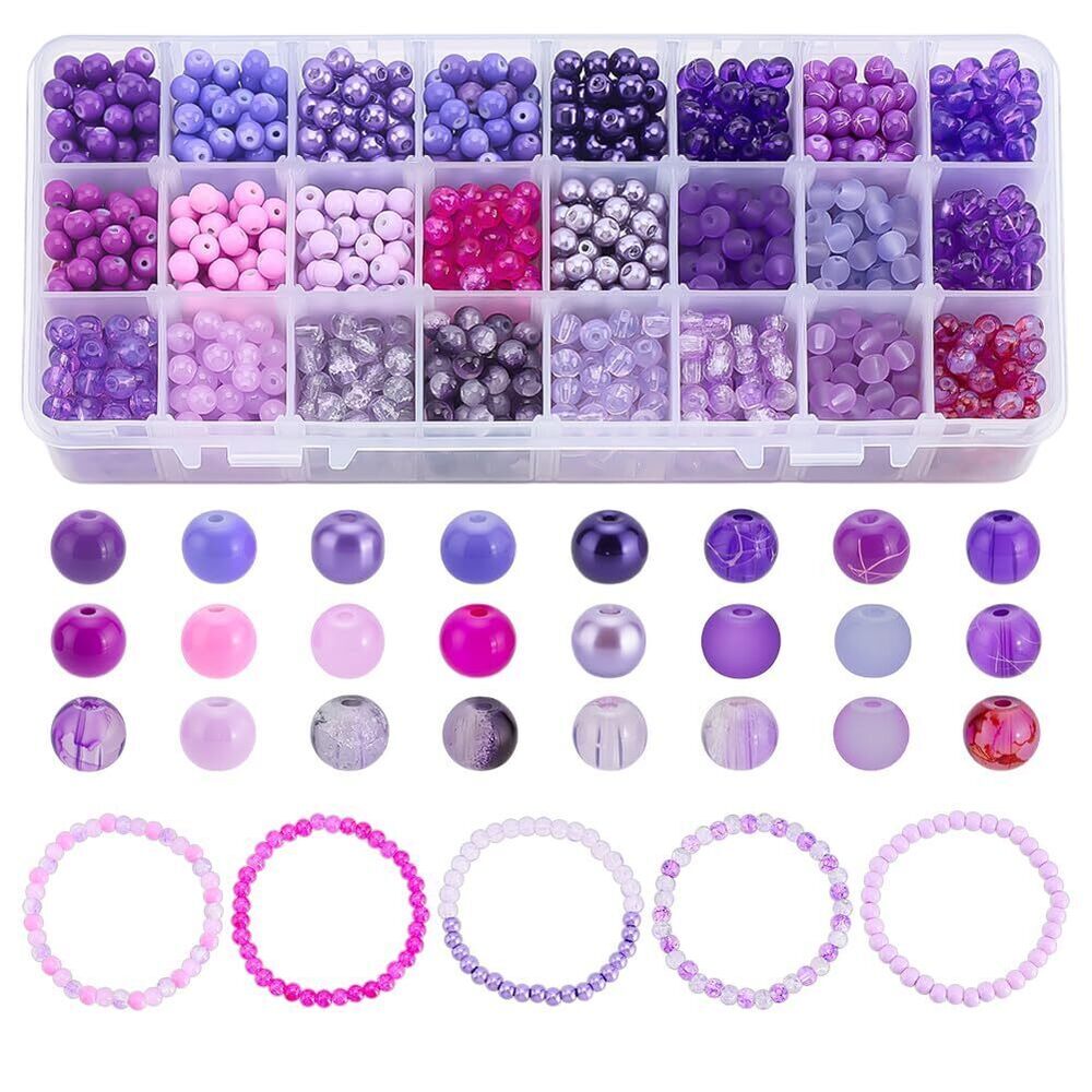7379 1440pcs 6mm Glass Beads for Bracelet Jewelry Making 24 Color Purple